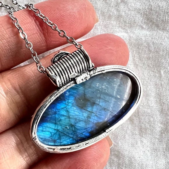 925 Royal BLUE Flash Labradorite + Larimar Pendant Necklace - Picture 7 of 8